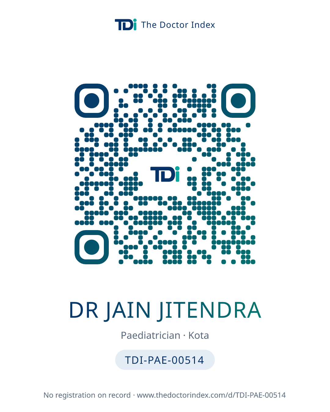 QR card for Dr Jain Jitendra, TDI-PAE-00514