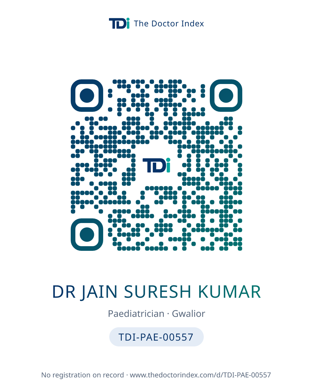 QR card for Dr Jain Suresh Kumar, TDI-PAE-00557