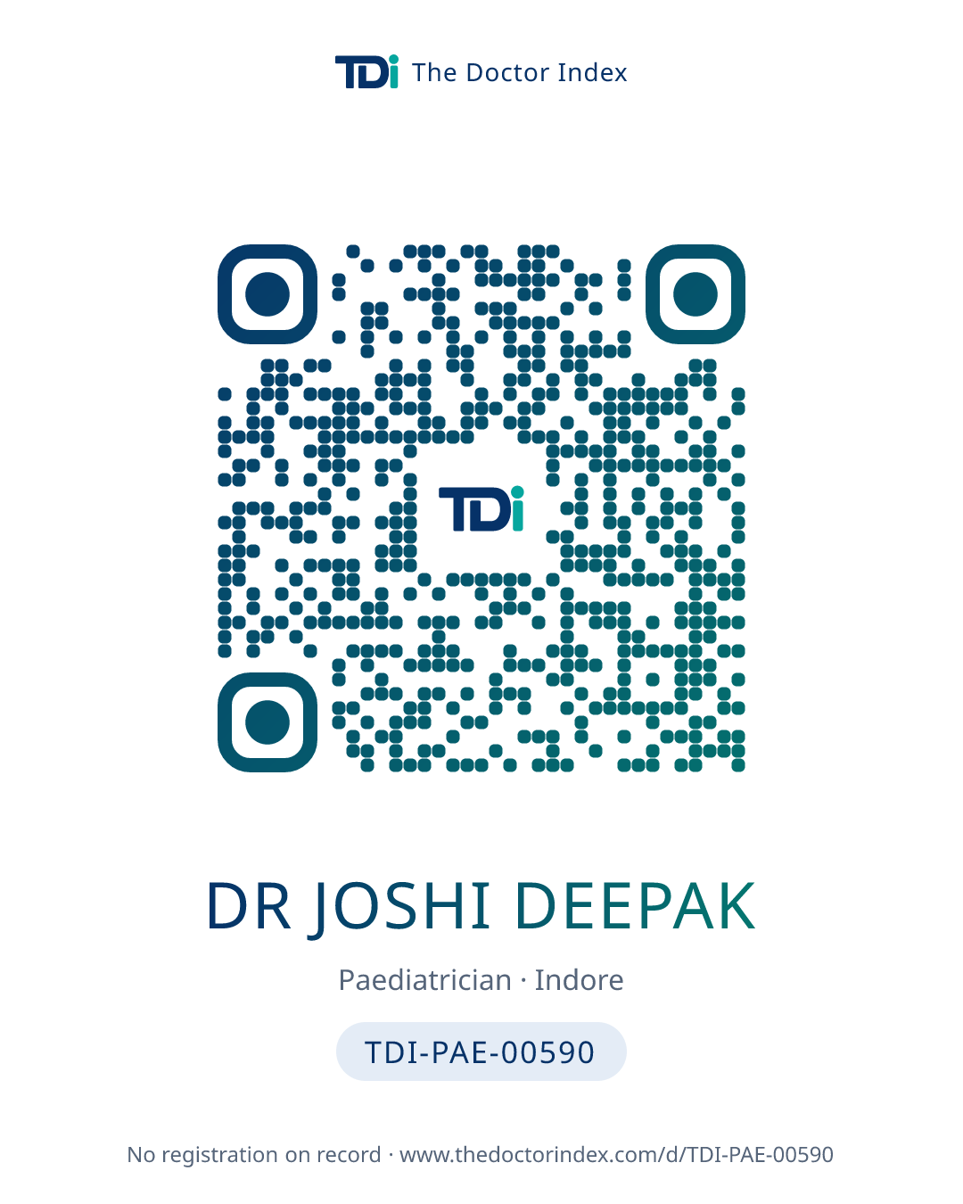 QR card for Dr Joshi Deepak, TDI-PAE-00590