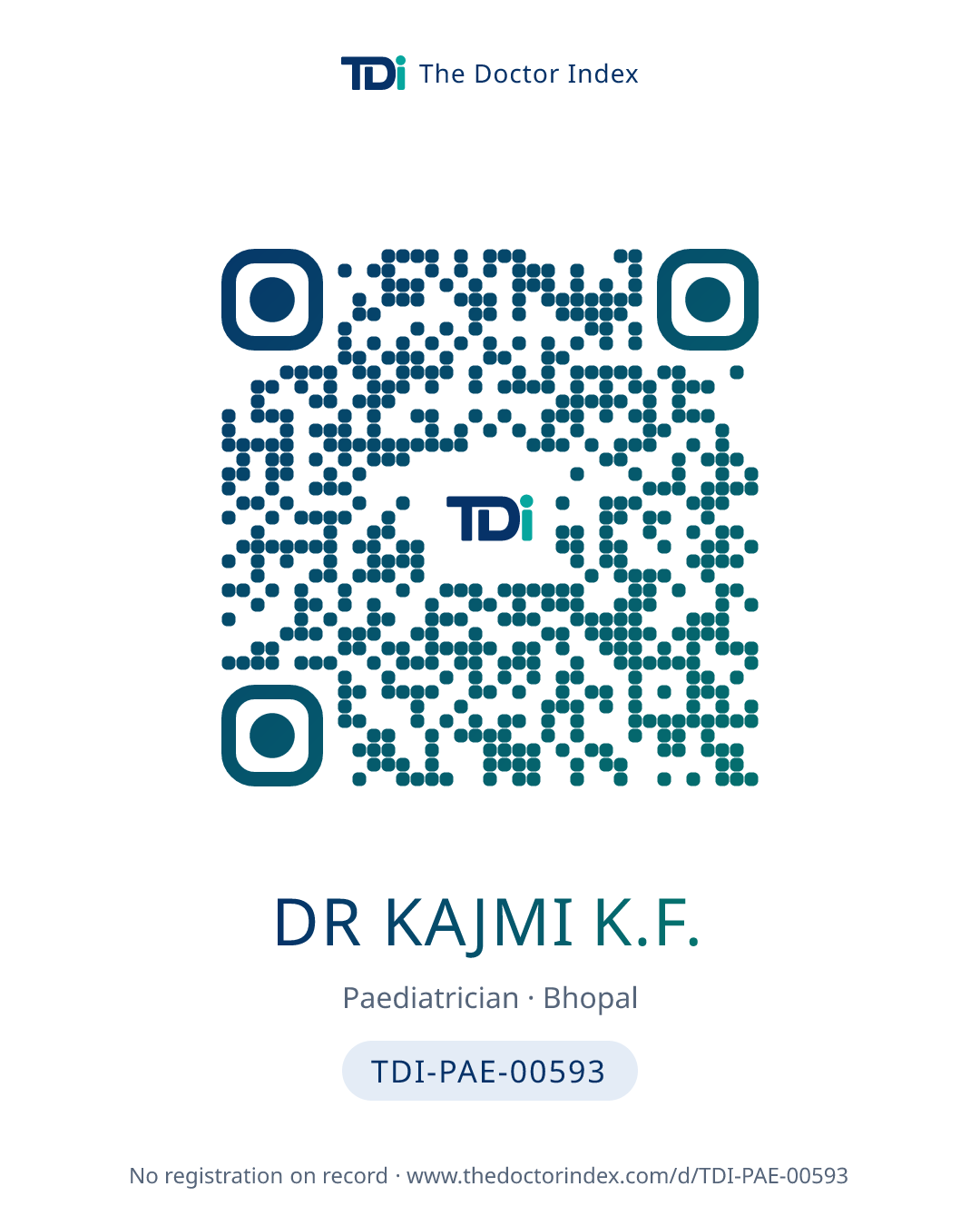 QR card for Dr Kajmi K.F., TDI-PAE-00593
