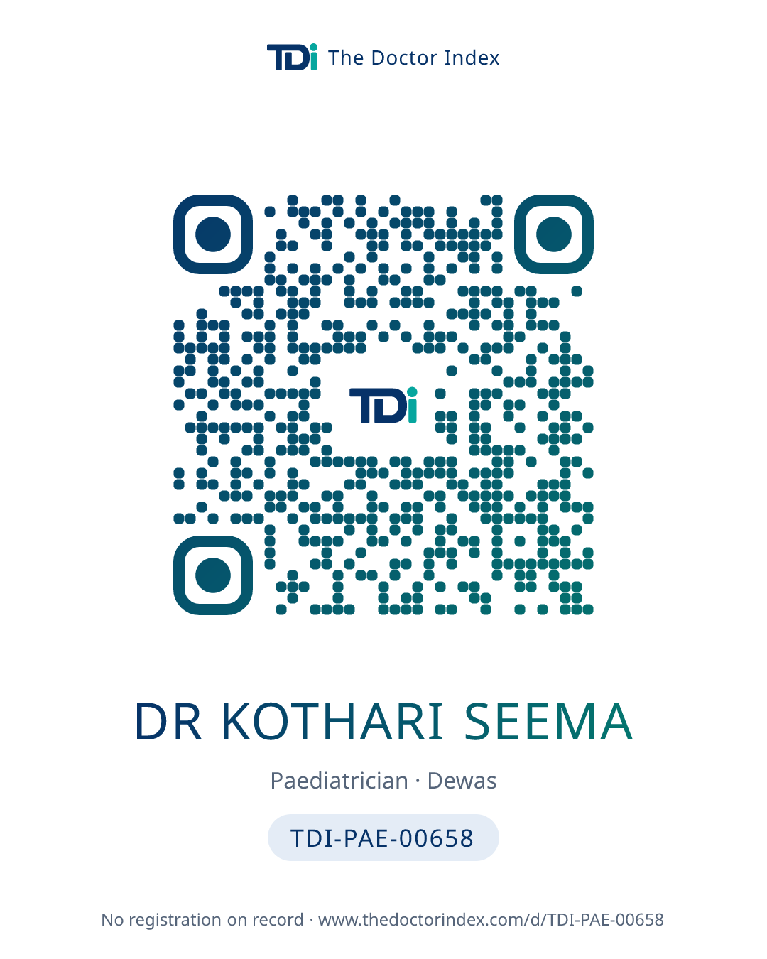 QR card for Dr Kothari Seema, TDI-PAE-00658
