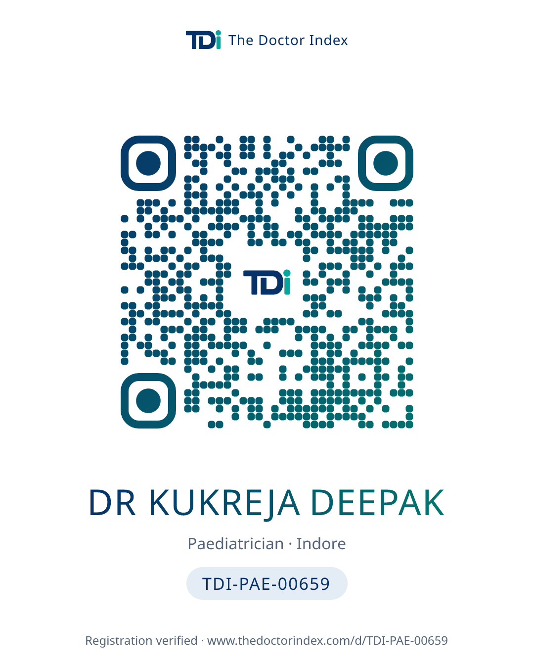 QR card for Dr Kukreja Deepak, TDI-PAE-00659