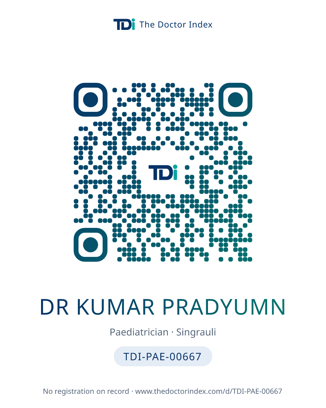 QR card for Dr Kumar Pradyumn, TDI-PAE-00667