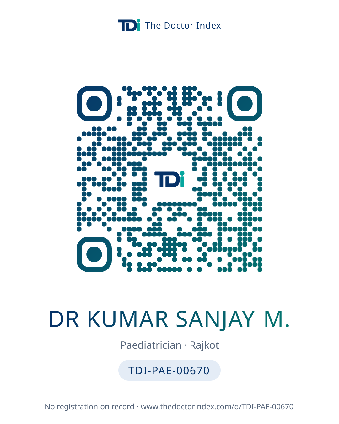 QR card for Dr Kumar Sanjay M., TDI-PAE-00670
