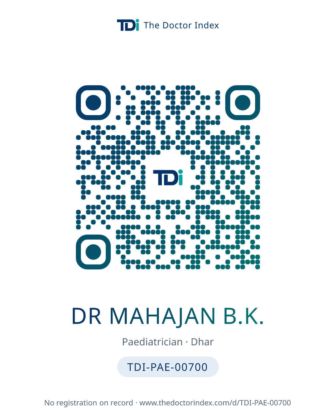 QR card for Dr Mahajan B.K., TDI-PAE-00700