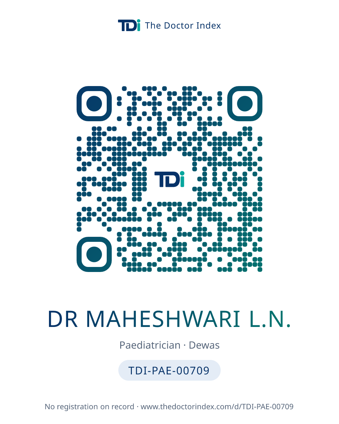 QR card for Dr Maheshwari L.N., TDI-PAE-00709