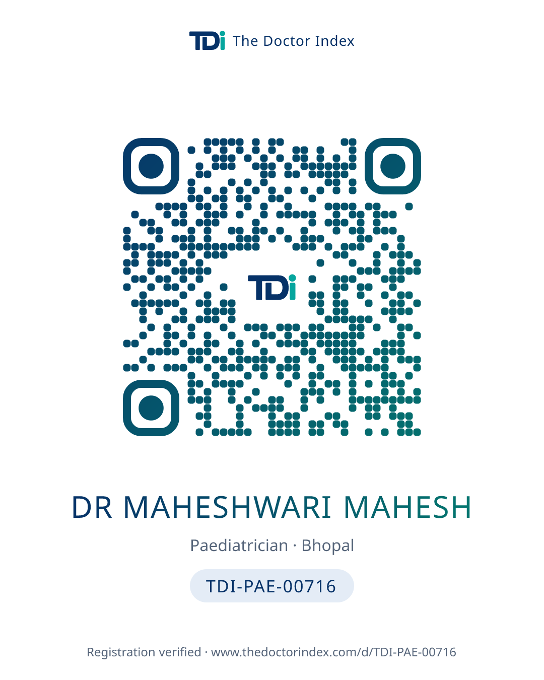 QR card for Dr Maheshwari Mahesh, TDI-PAE-00716
