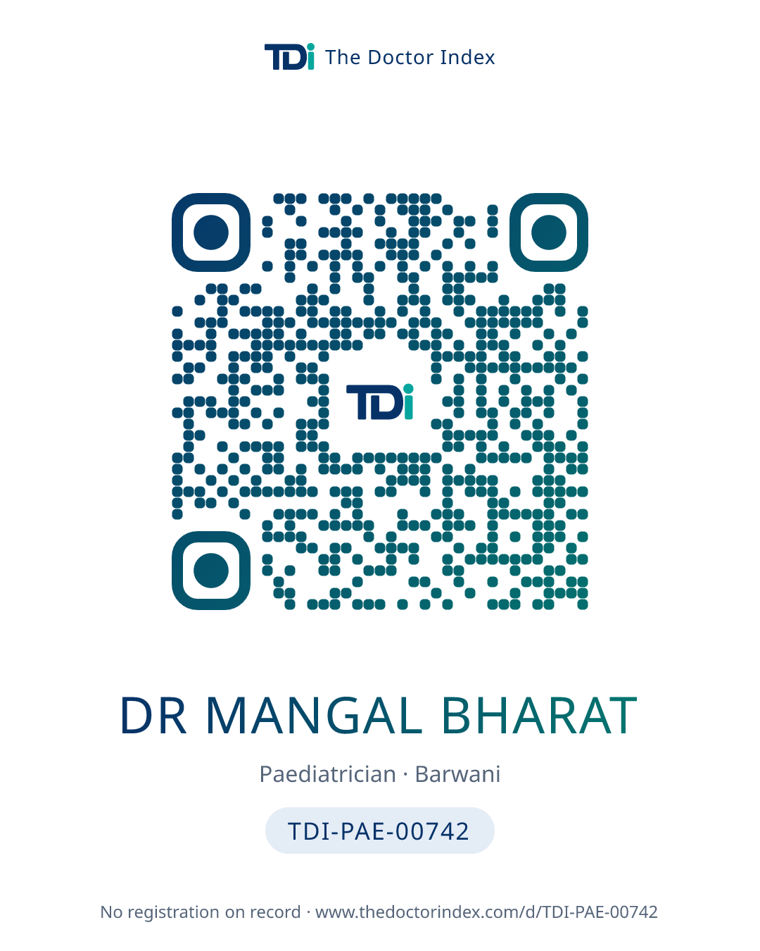 QR card for Dr Mangal Bharat, TDI-PAE-00742