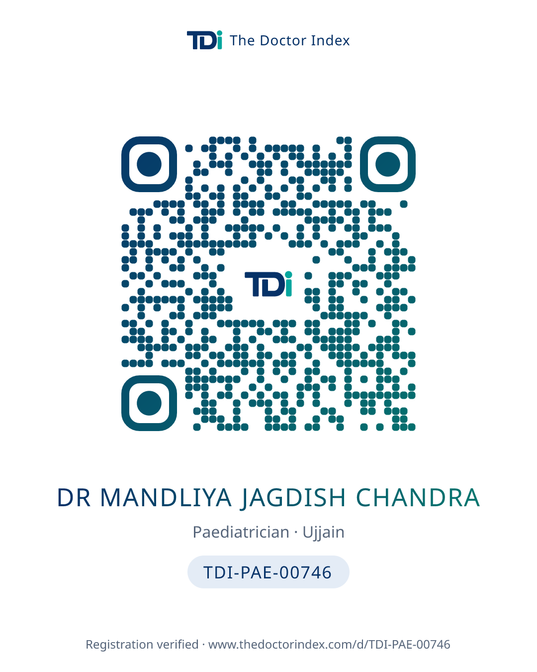 QR card for Dr Mandliya Jagdish Chandra, TDI-PAE-00746