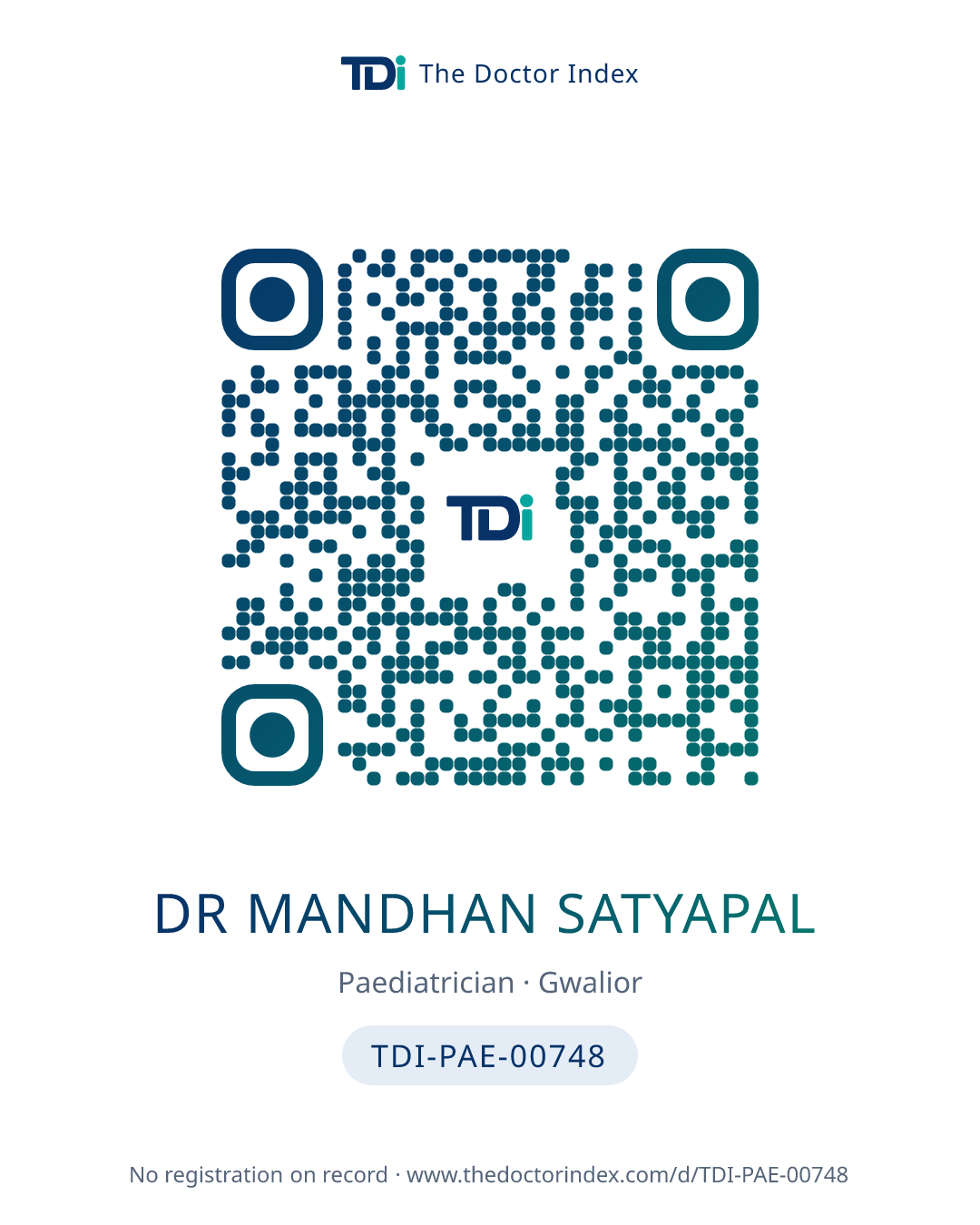 QR card for Dr Mandhan Satyapal, TDI-PAE-00748