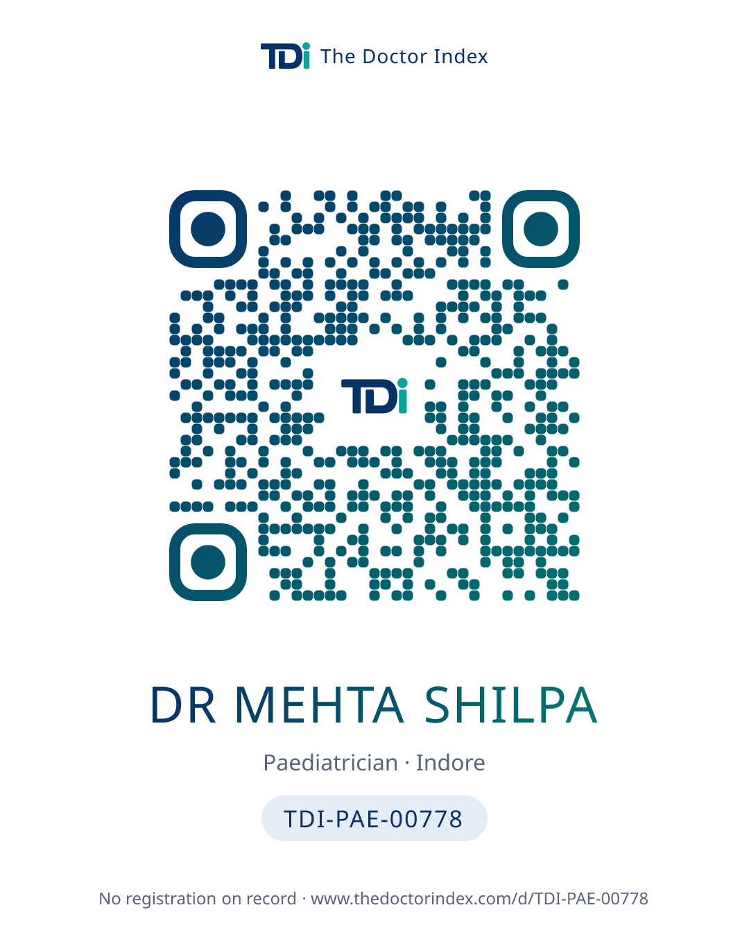 QR card for Dr Mehta Shilpa, TDI-PAE-00778