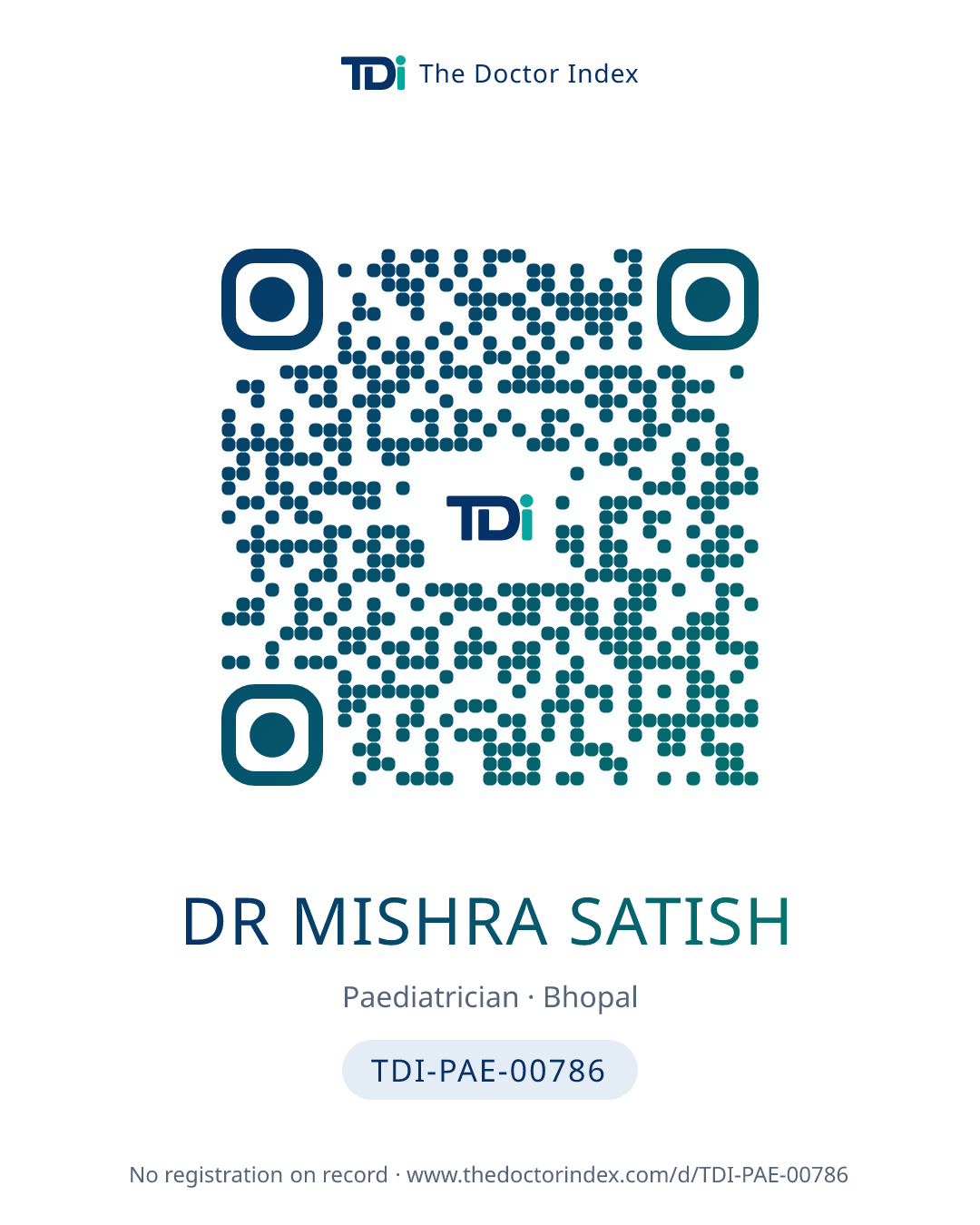 QR card for Dr Mishra Satish, TDI-PAE-00786