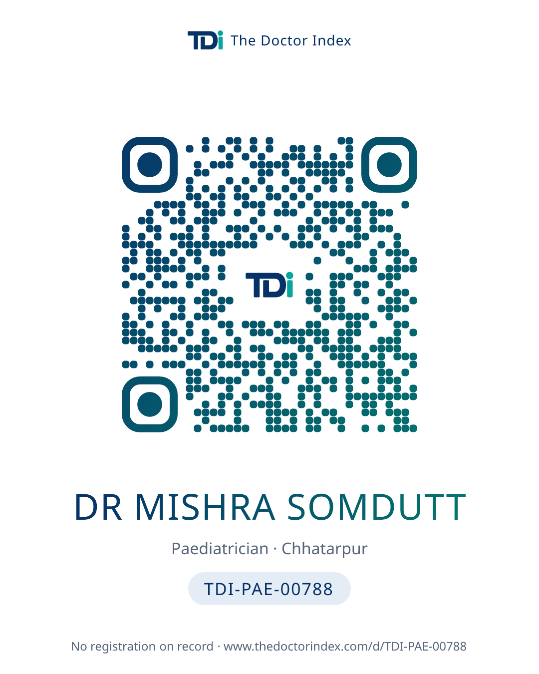 QR card for Dr Mishra Somdutt, TDI-PAE-00788