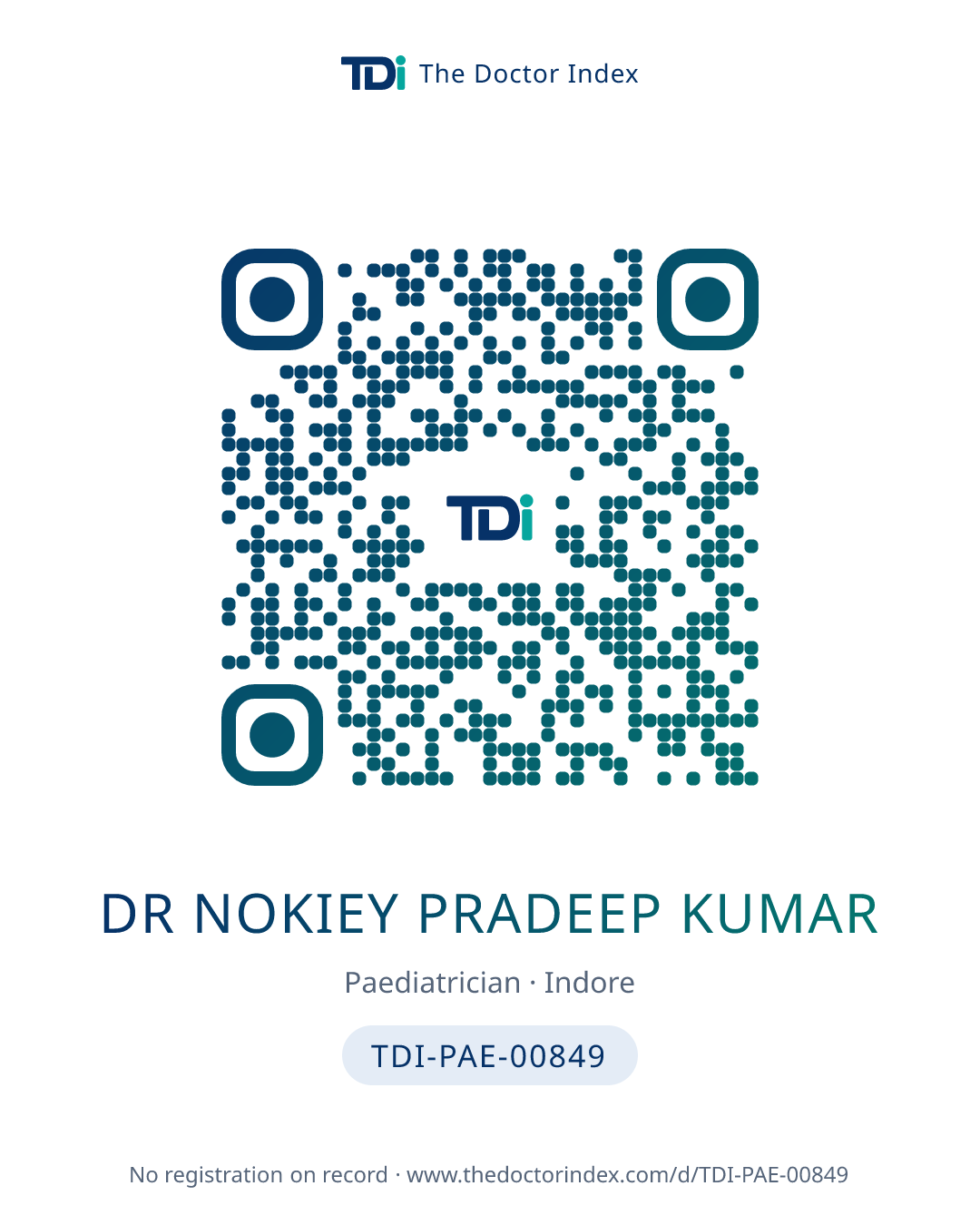 QR card for Dr Nokiey Pradeep Kumar, TDI-PAE-00849