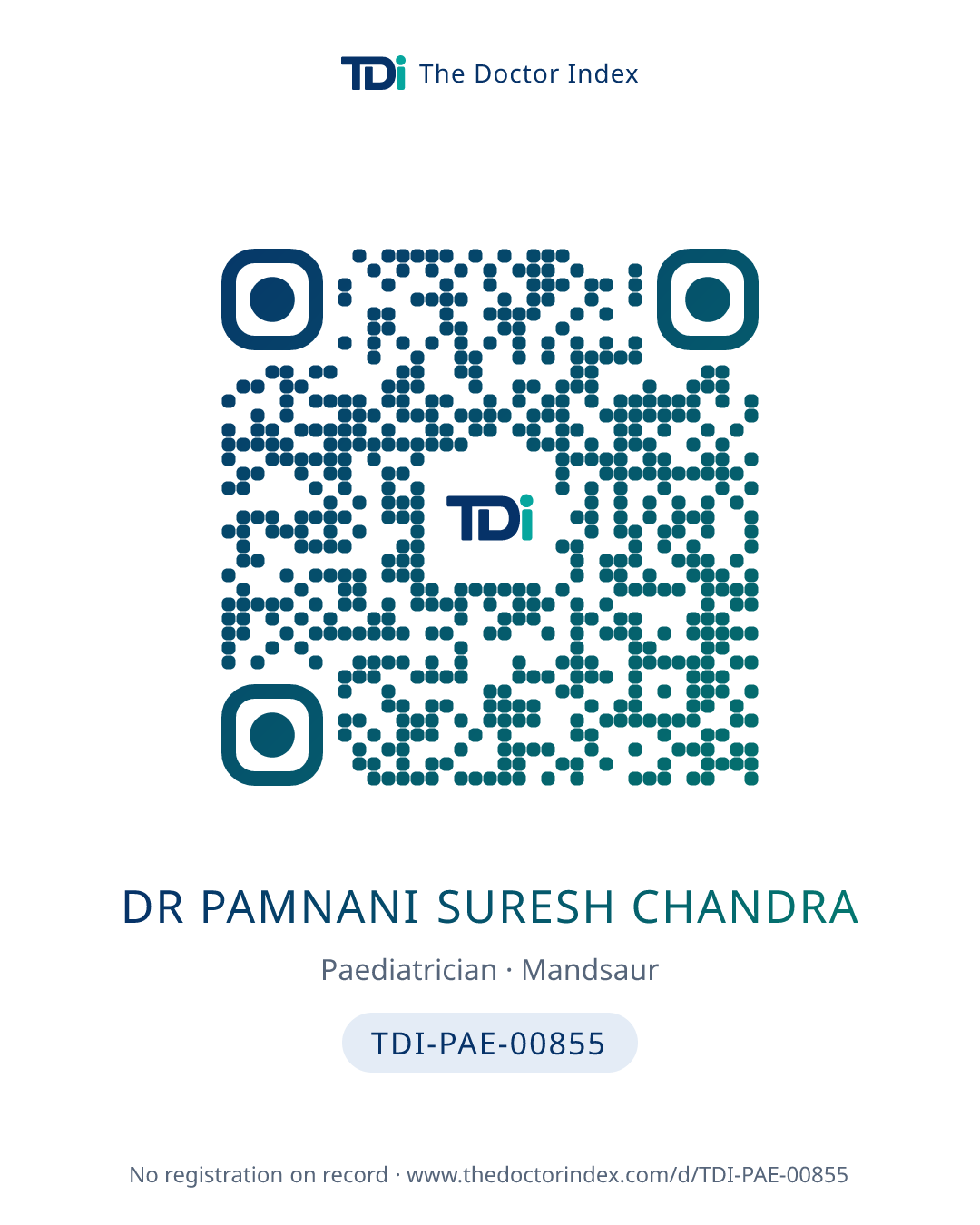 QR card for Dr Pamnani Suresh Chandra, TDI-PAE-00855