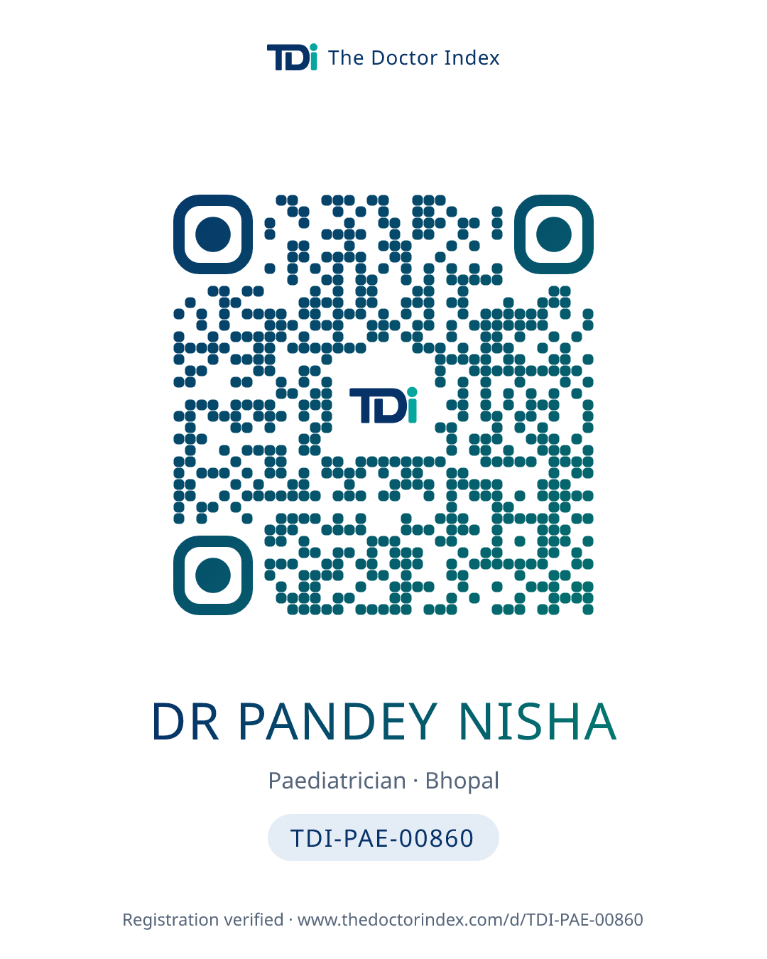 QR card for Dr Pandey Nisha, TDI-PAE-00860