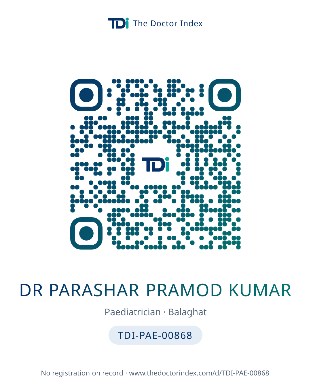 QR card for Dr Parashar Pramod Kumar, TDI-PAE-00868