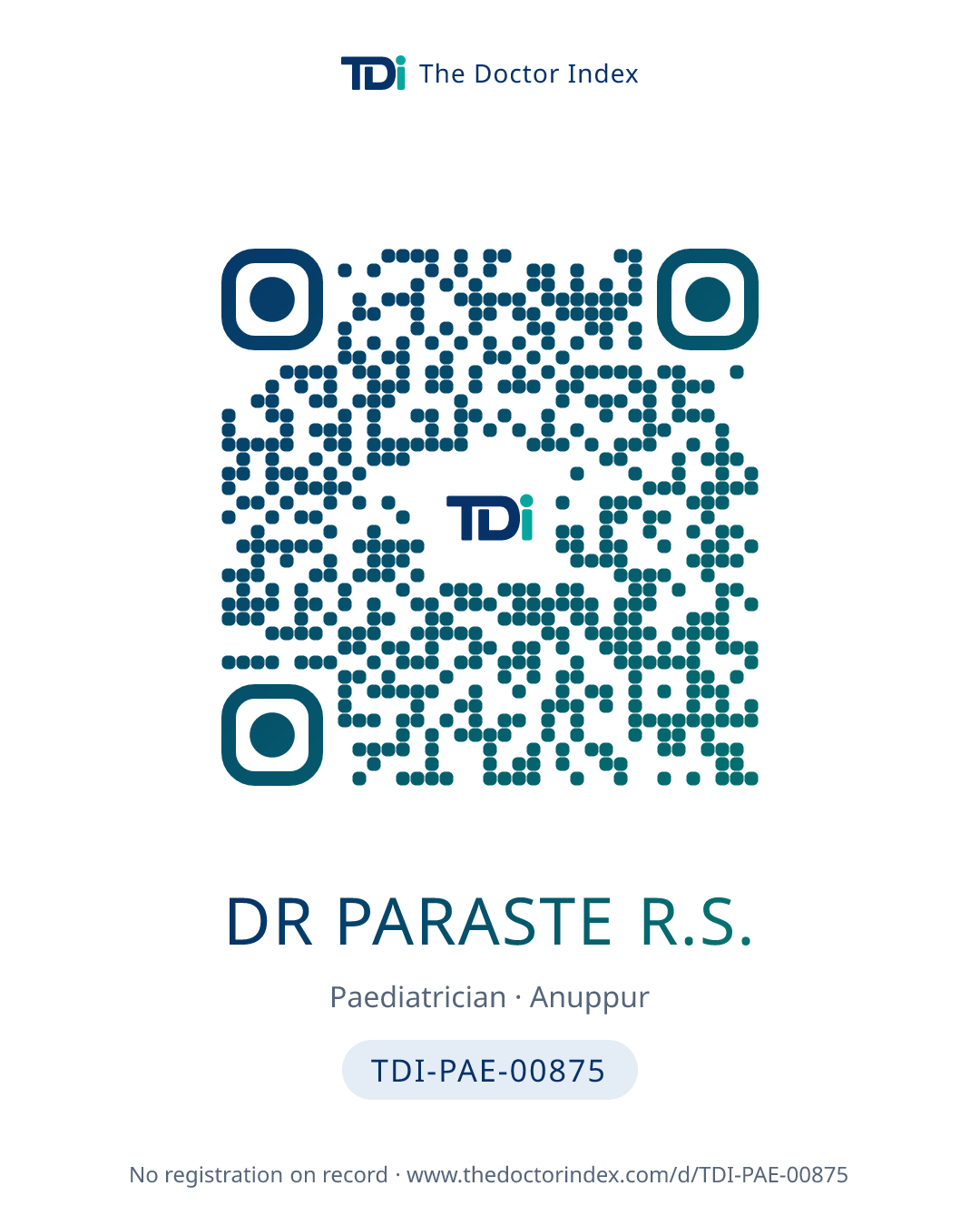 QR card for Dr Paraste R.S., TDI-PAE-00875