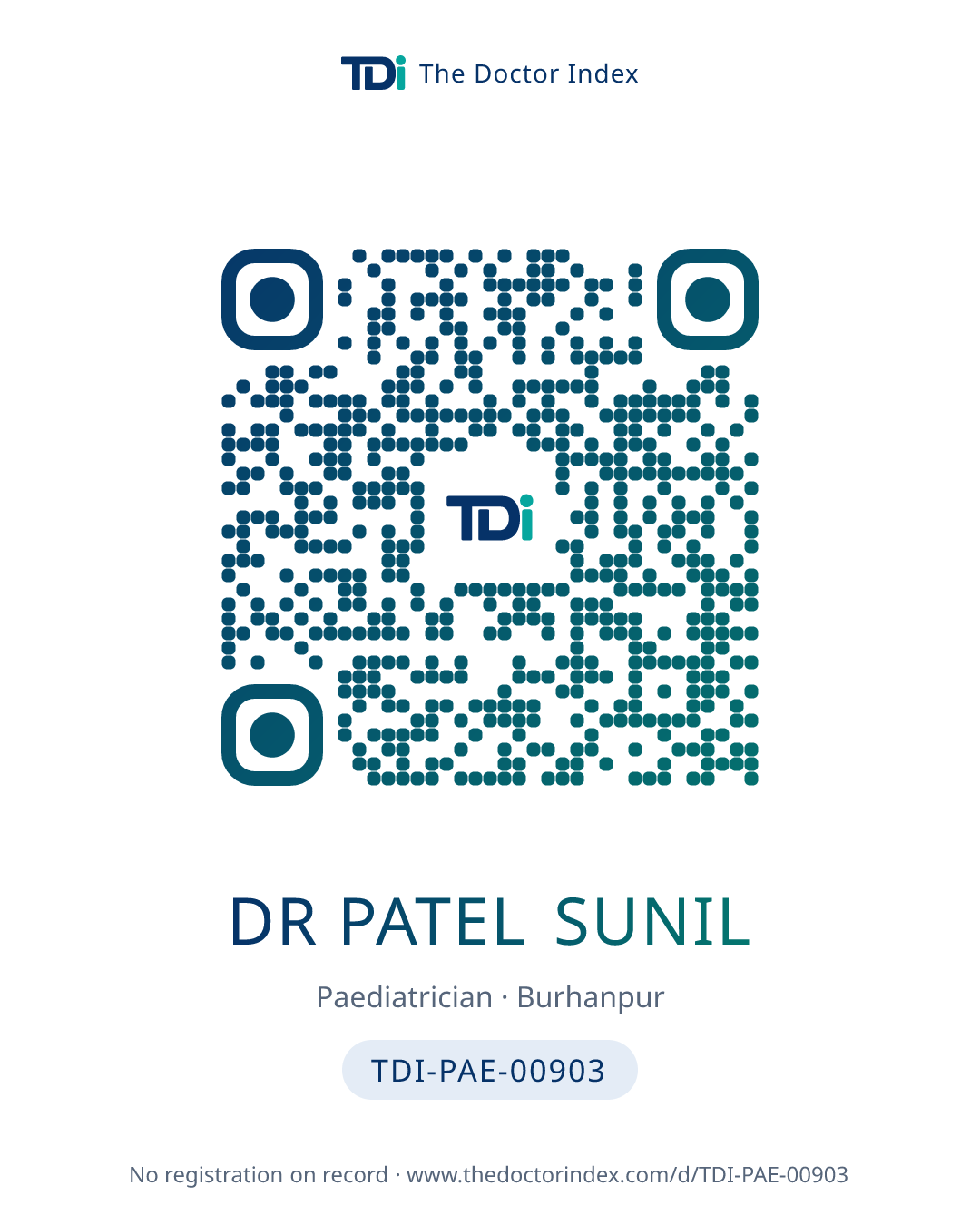 QR card for Dr Patel Sunil, TDI-PAE-00903