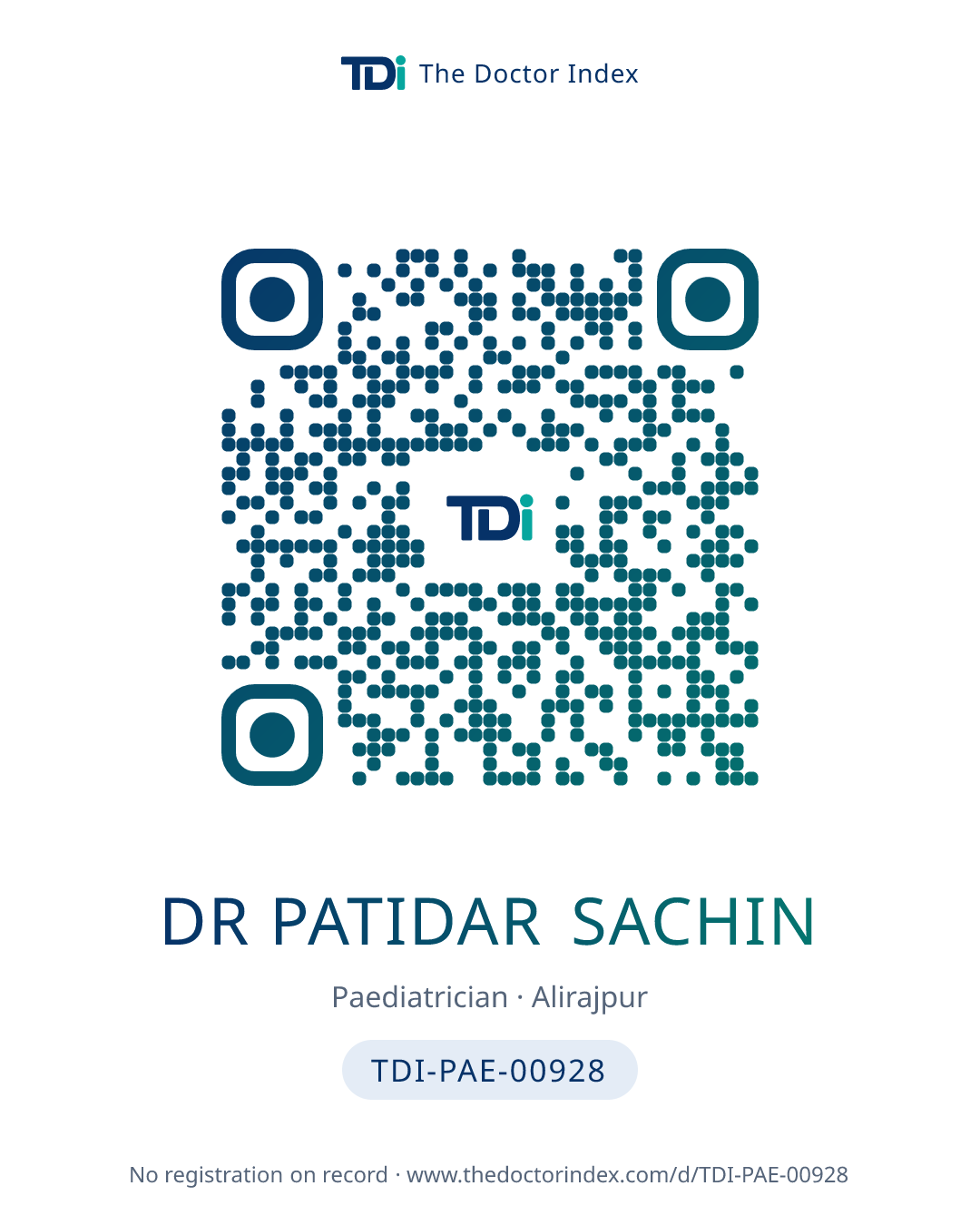 QR card for Dr Patidar Sachin, TDI-PAE-00928