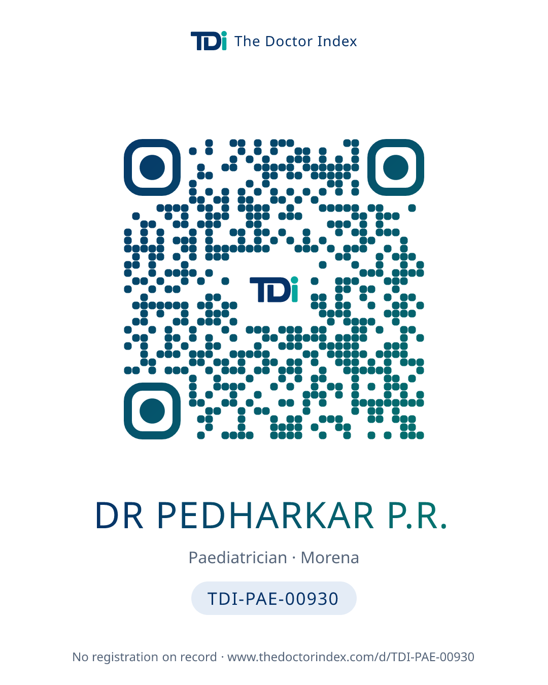 QR card for Dr Pedharkar P.R., TDI-PAE-00930