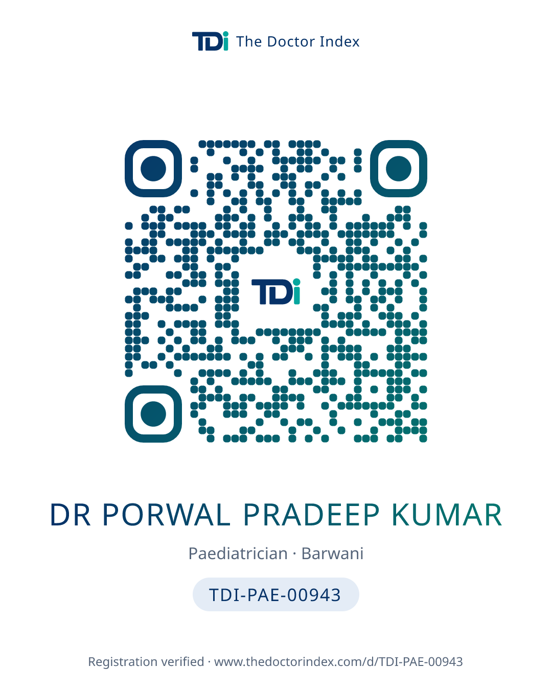 QR card for Dr Porwal Pradeep Kumar, TDI-PAE-00943