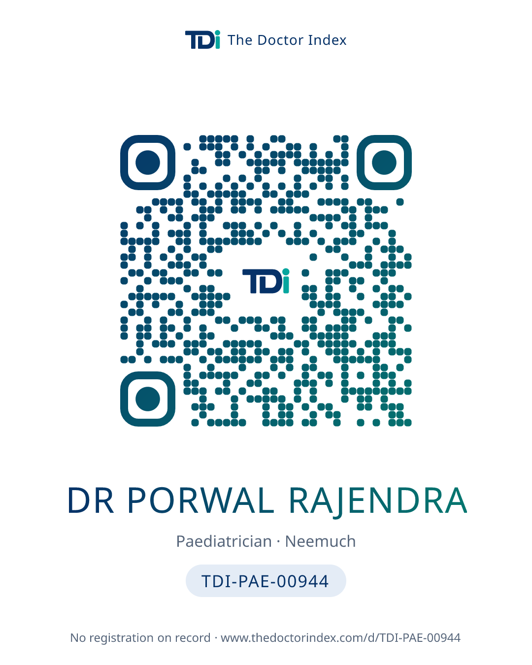 QR card for Dr Porwal Rajendra, TDI-PAE-00944