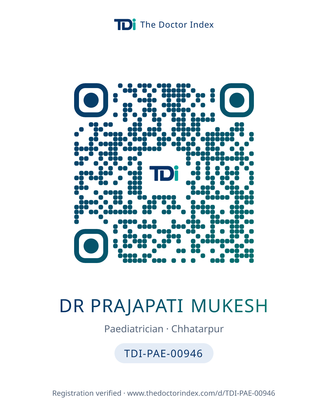 QR card for Dr Prajapati Mukesh, TDI-PAE-00946