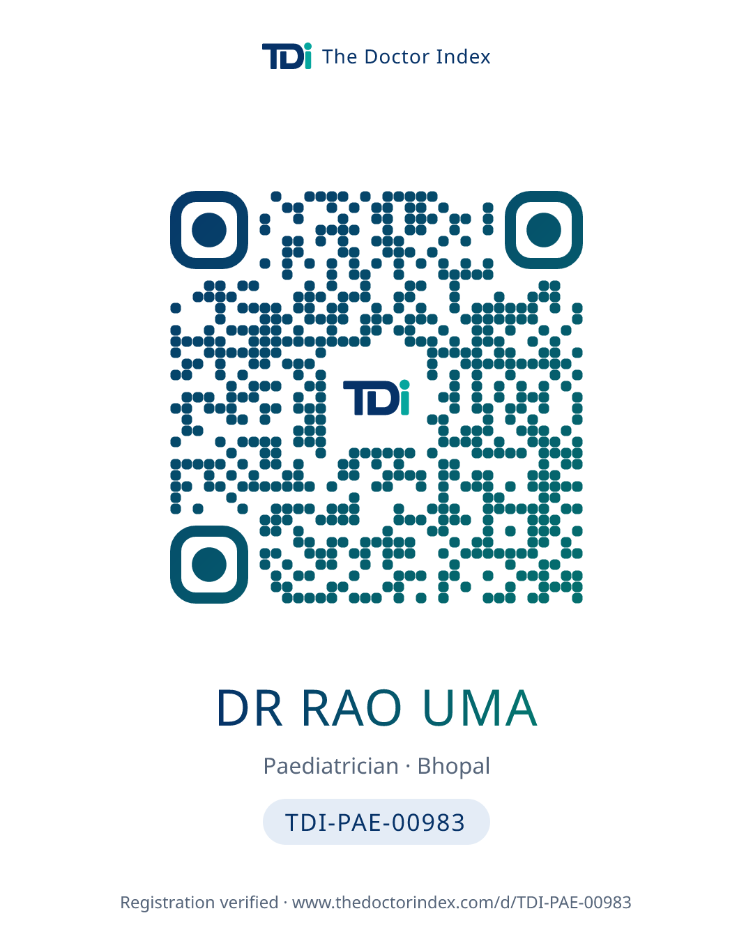 QR card for Dr Rao Uma, TDI-PAE-00983