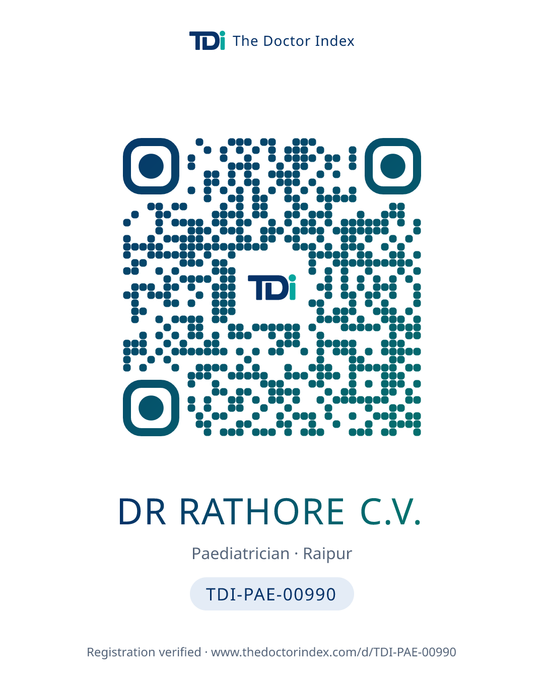 QR card for Dr Rathore C.V., TDI-PAE-00990