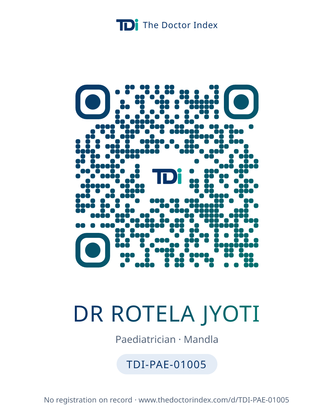 QR card for Dr Rotela Jyoti, TDI-PAE-01005