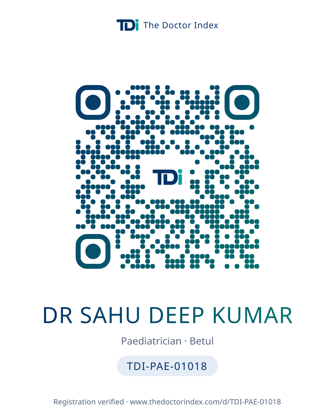 QR card for Dr Sahu Deep Kumar, TDI-PAE-01018