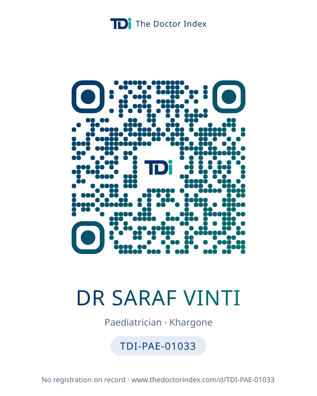 QR card for Dr Saraf Vinti, TDI-PAE-01033