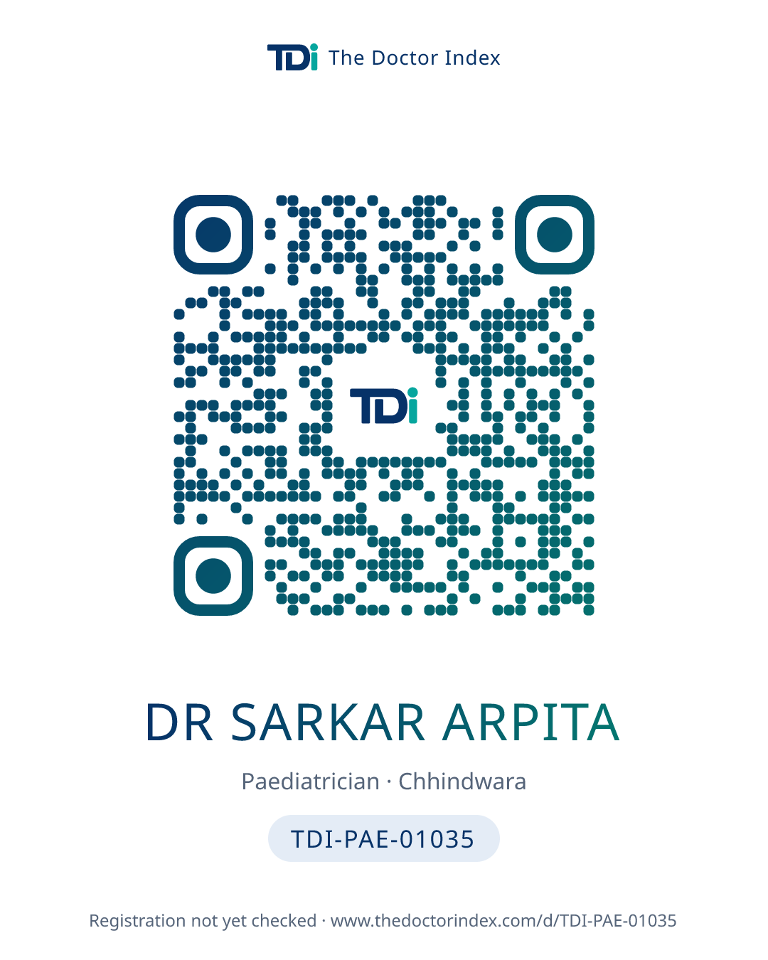 QR card for Dr Sarkar Arpita, TDI-PAE-01035