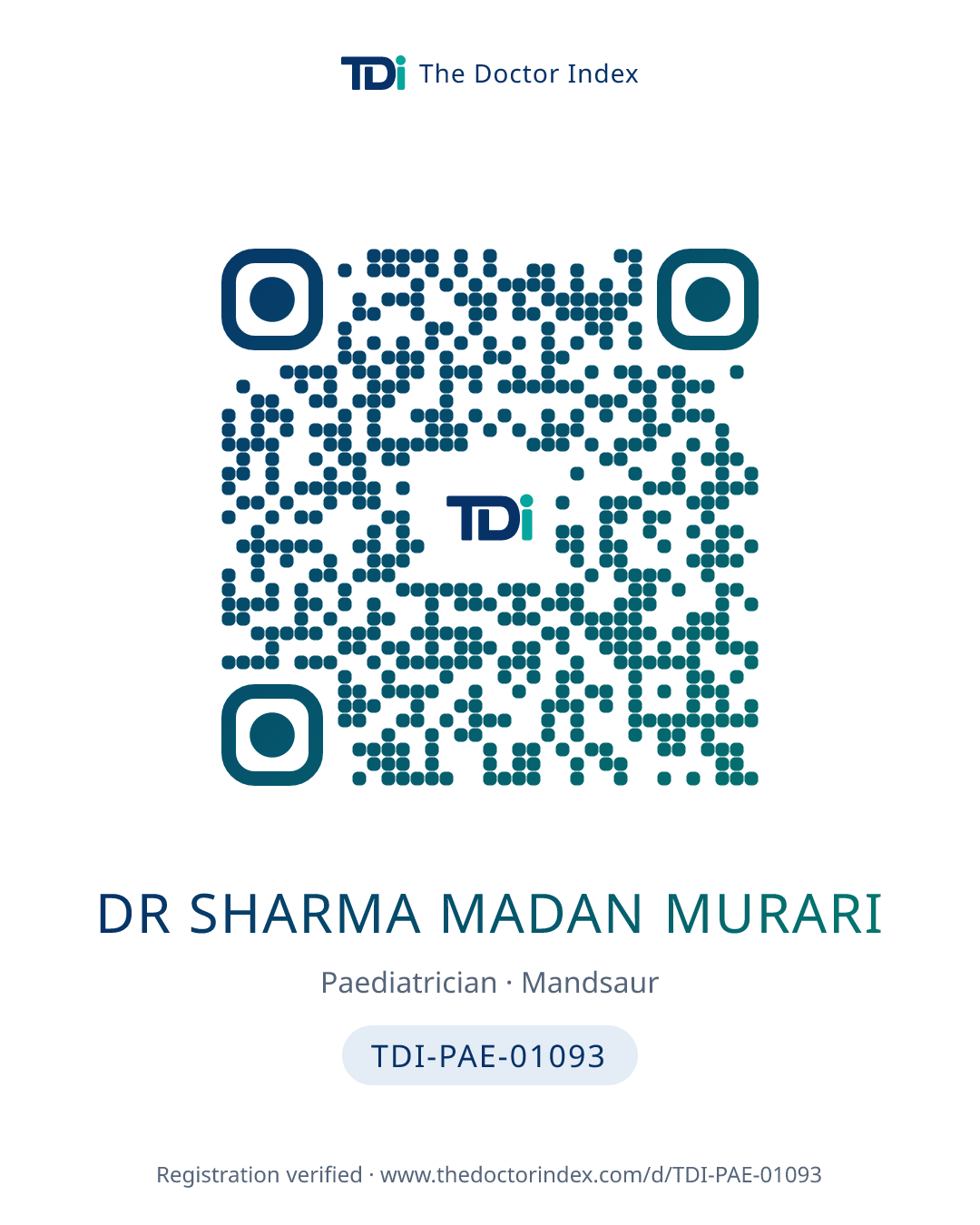 QR card for Dr Sharma Madan Murari, TDI-PAE-01093