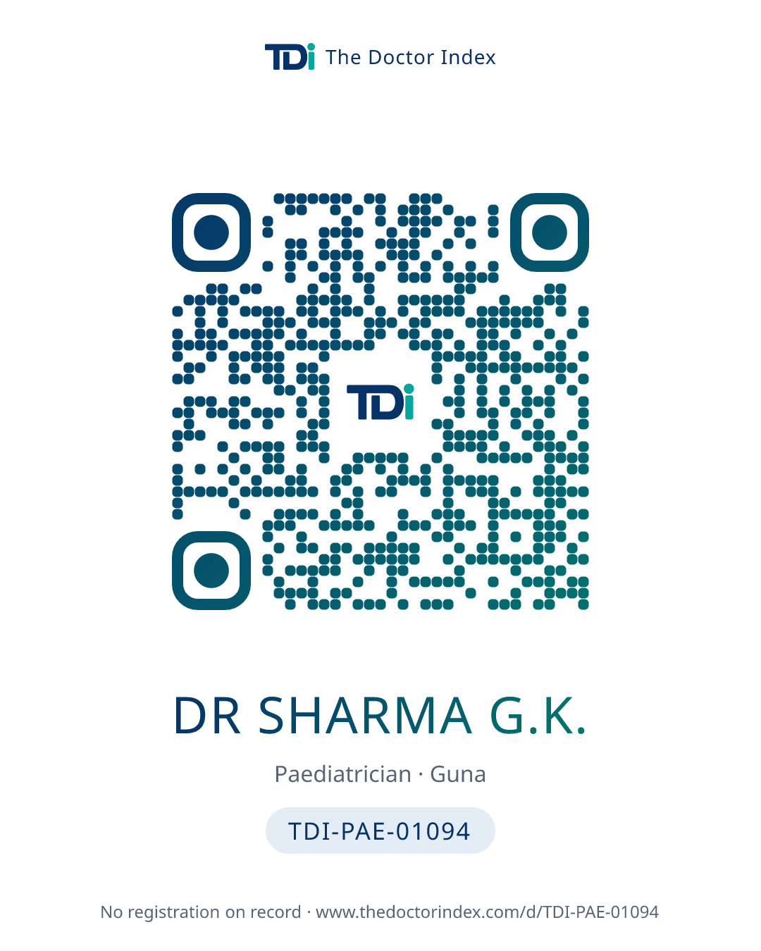 QR card for Dr Sharma G.K., TDI-PAE-01094