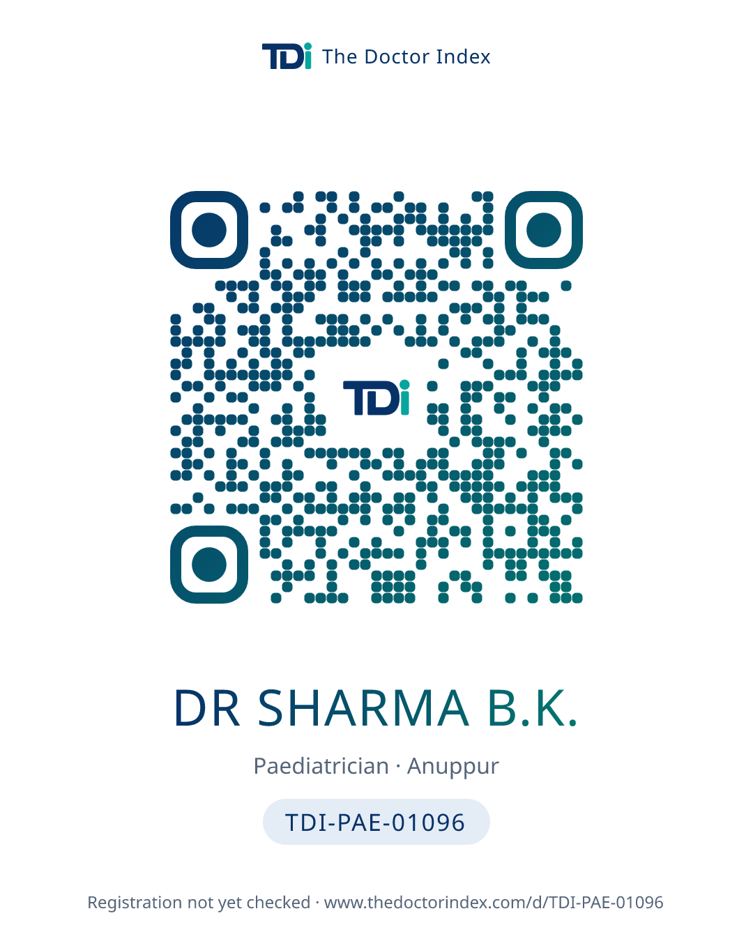 QR card for Dr Sharma B.K., TDI-PAE-01096