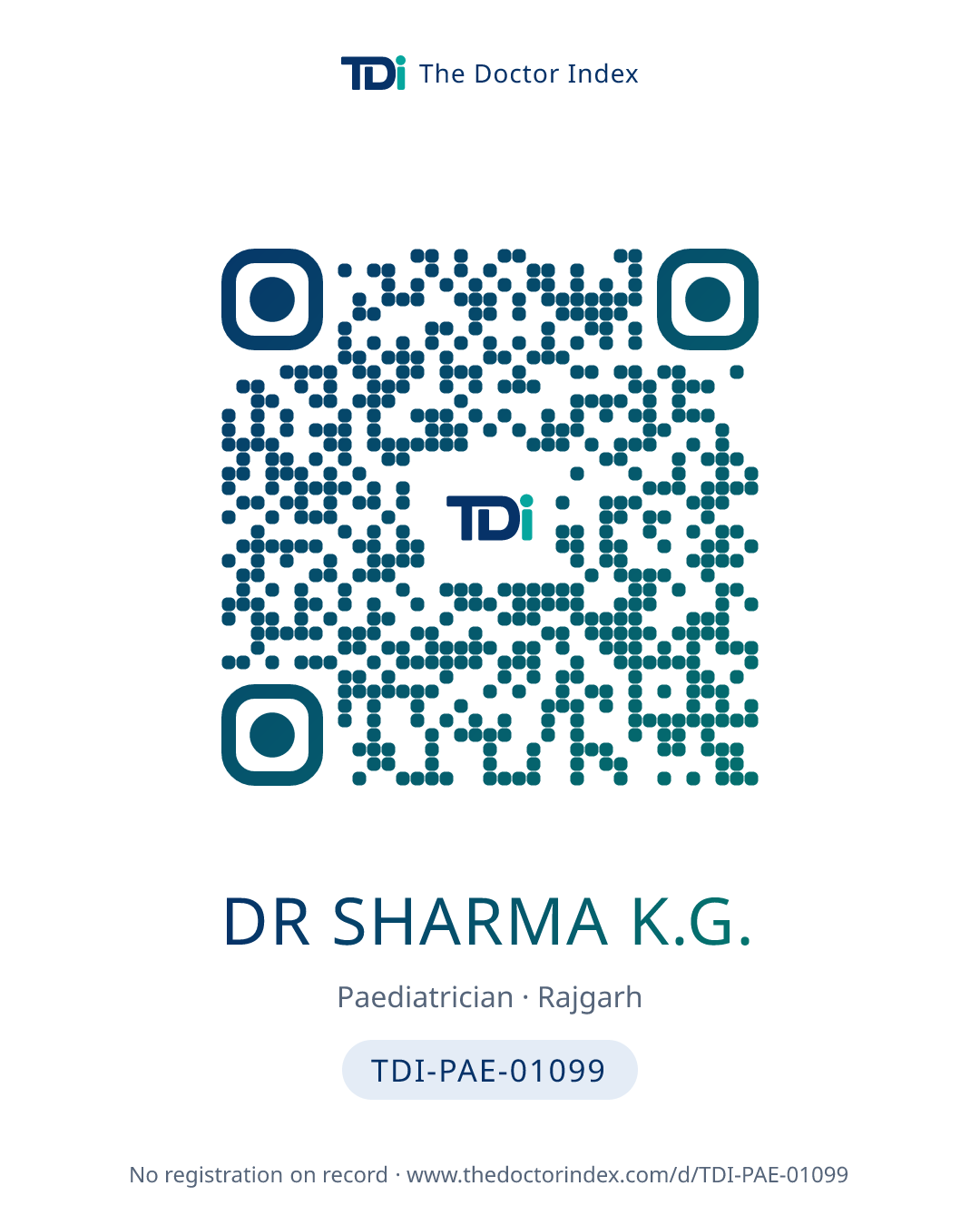 QR card for Dr Sharma K.G., TDI-PAE-01099
