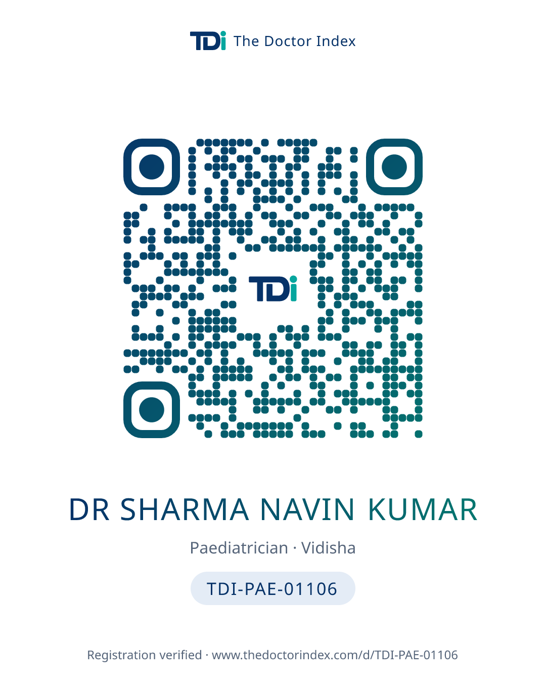 QR card for Dr Sharma Navin Kumar, TDI-PAE-01106