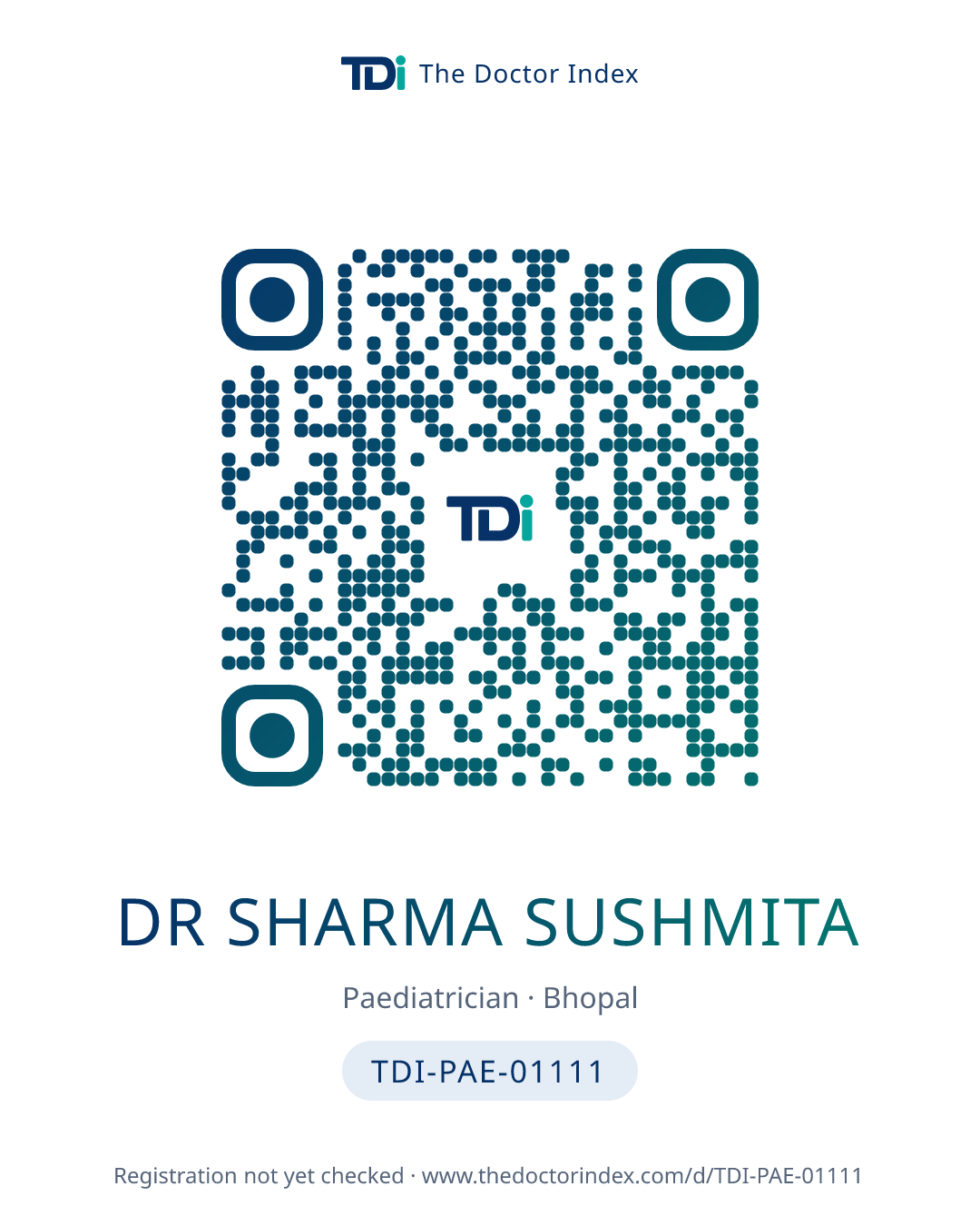 QR card for Dr Sharma Sushmita, TDI-PAE-01111