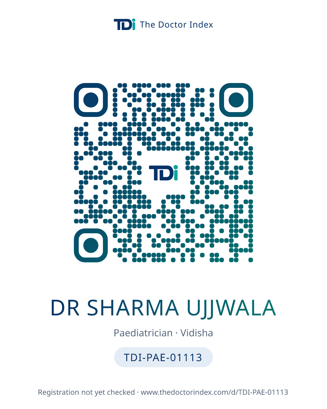 QR card for Dr Sharma Ujjwala, TDI-PAE-01113