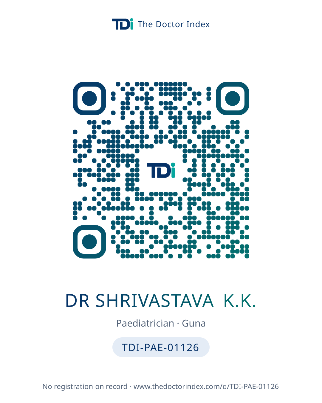 QR card for Dr Shrivastava K.K., TDI-PAE-01126