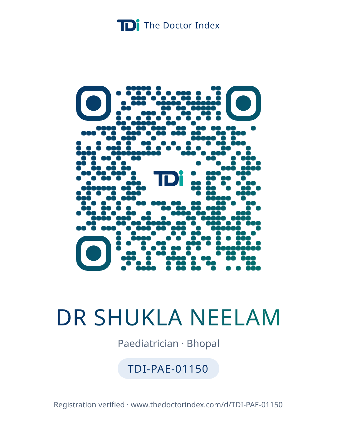 QR card for Dr Shukla Neelam, TDI-PAE-01150