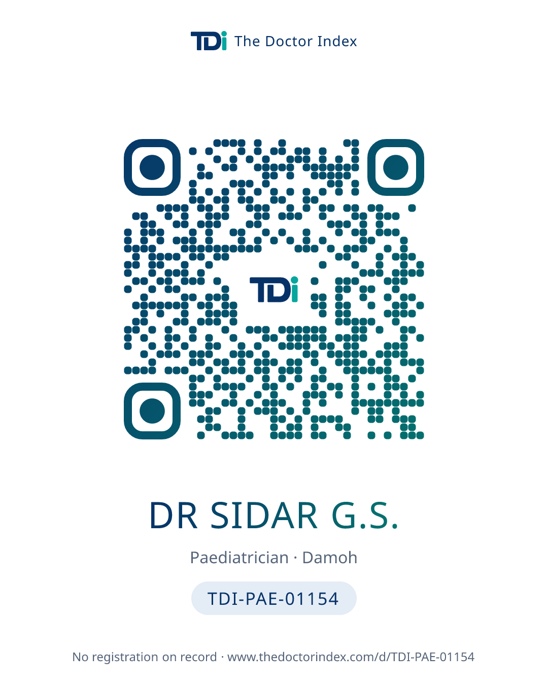 QR card for Dr Sidar G.S., TDI-PAE-01154