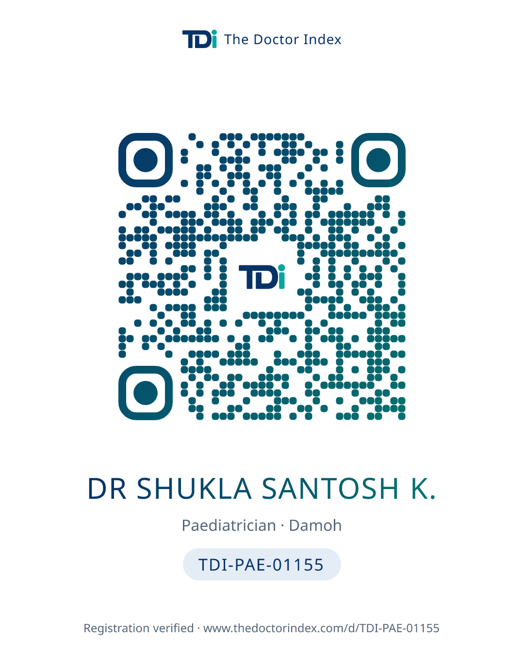 QR card for Dr Shukla Santosh K., TDI-PAE-01155