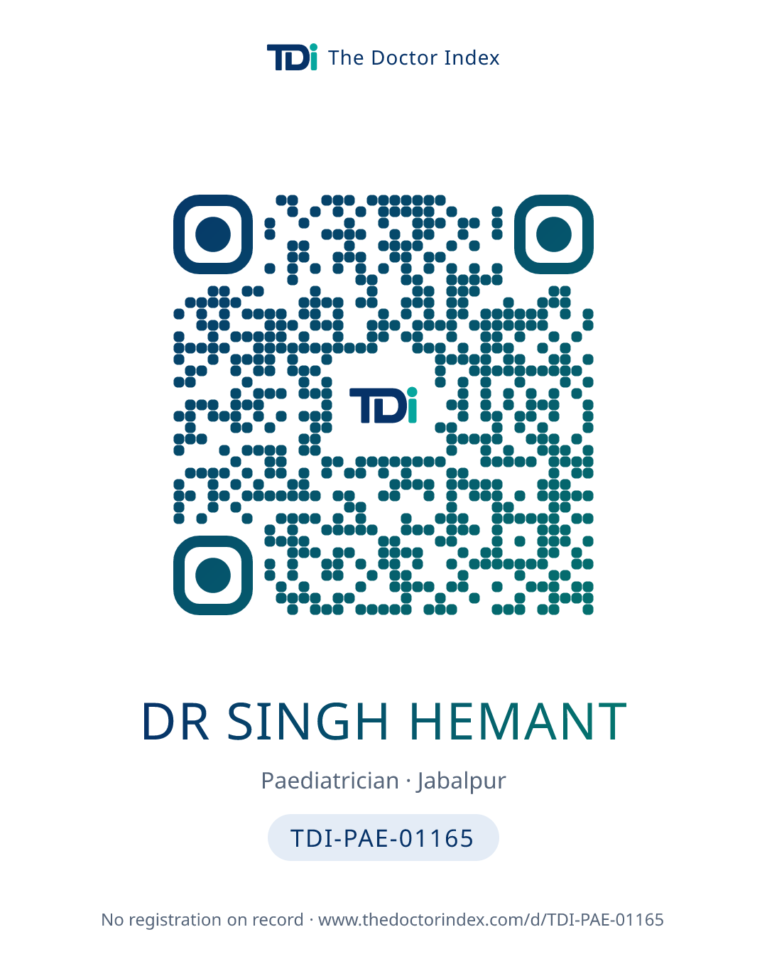 QR card for Dr Singh Hemant, TDI-PAE-01165