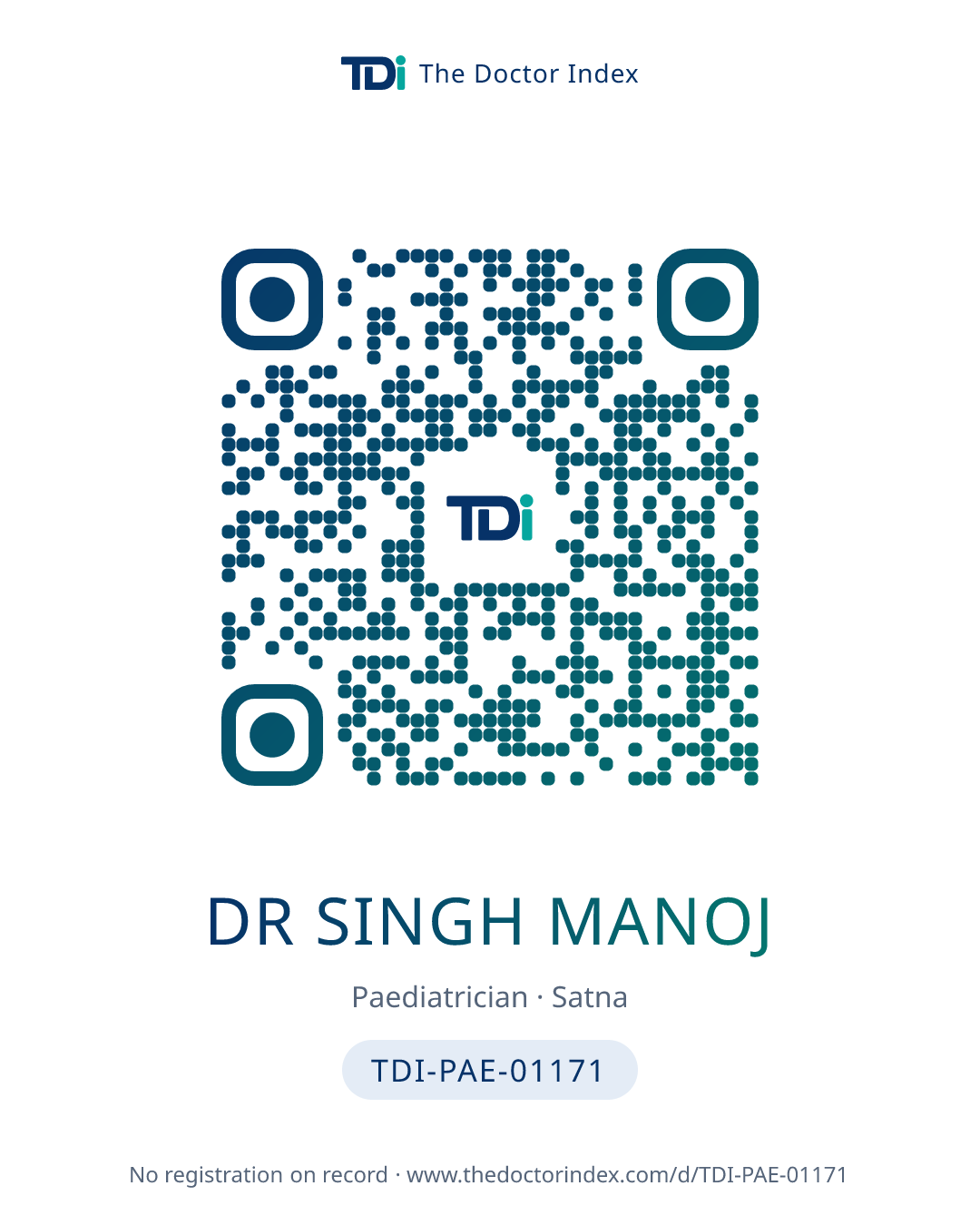 QR card for Dr Singh Manoj, TDI-PAE-01171