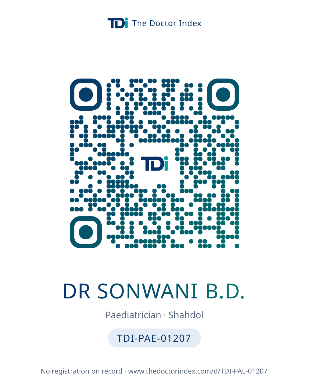QR card for Dr Sonwani B.D., TDI-PAE-01207