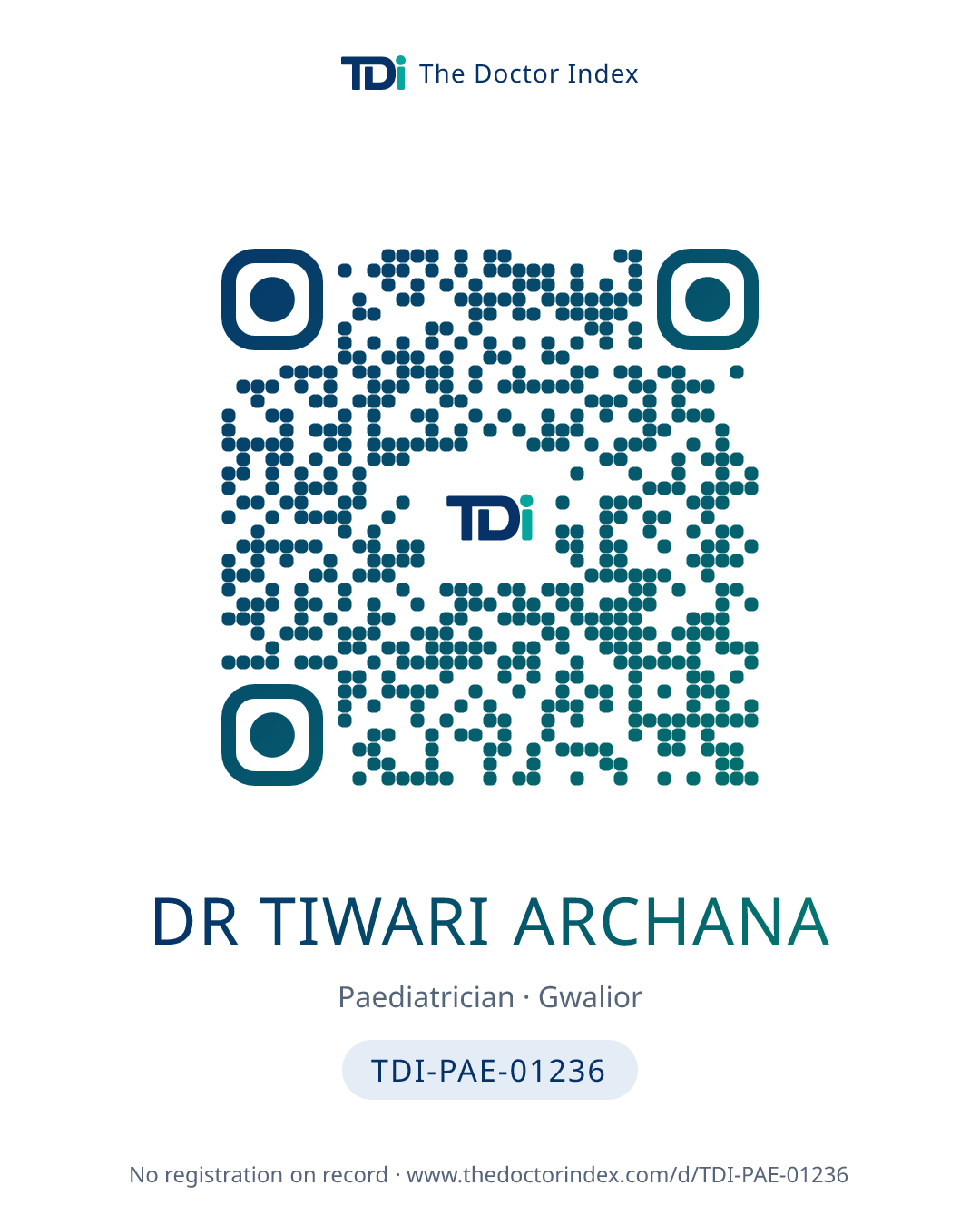 QR card for Dr Tiwari Archana, TDI-PAE-01236