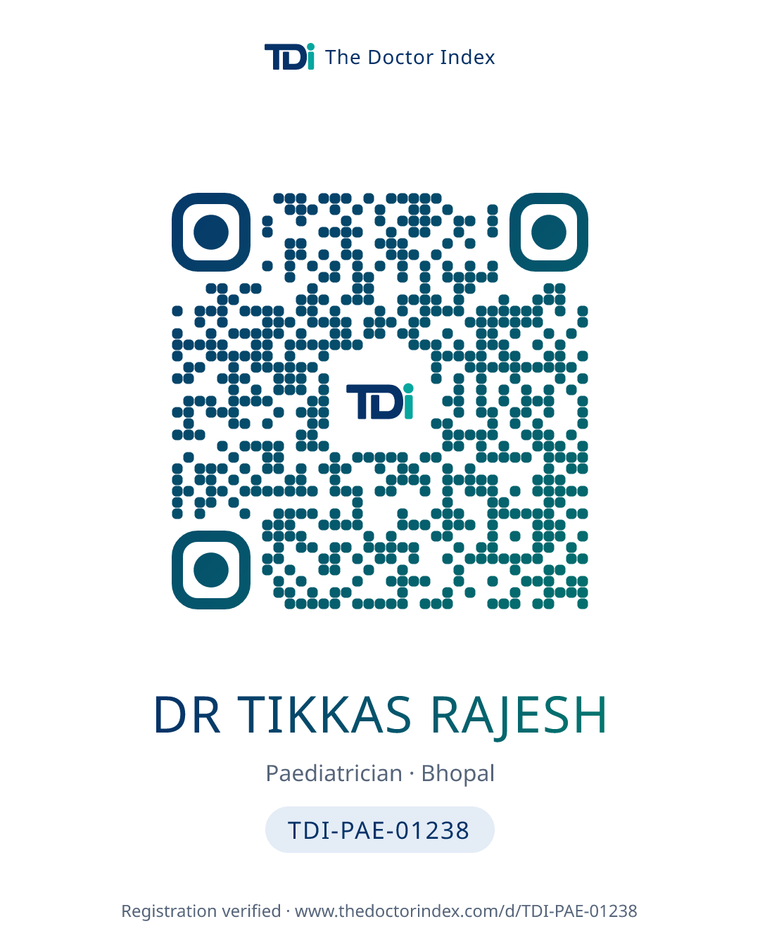 QR card for Dr Tikkas Rajesh, TDI-PAE-01238